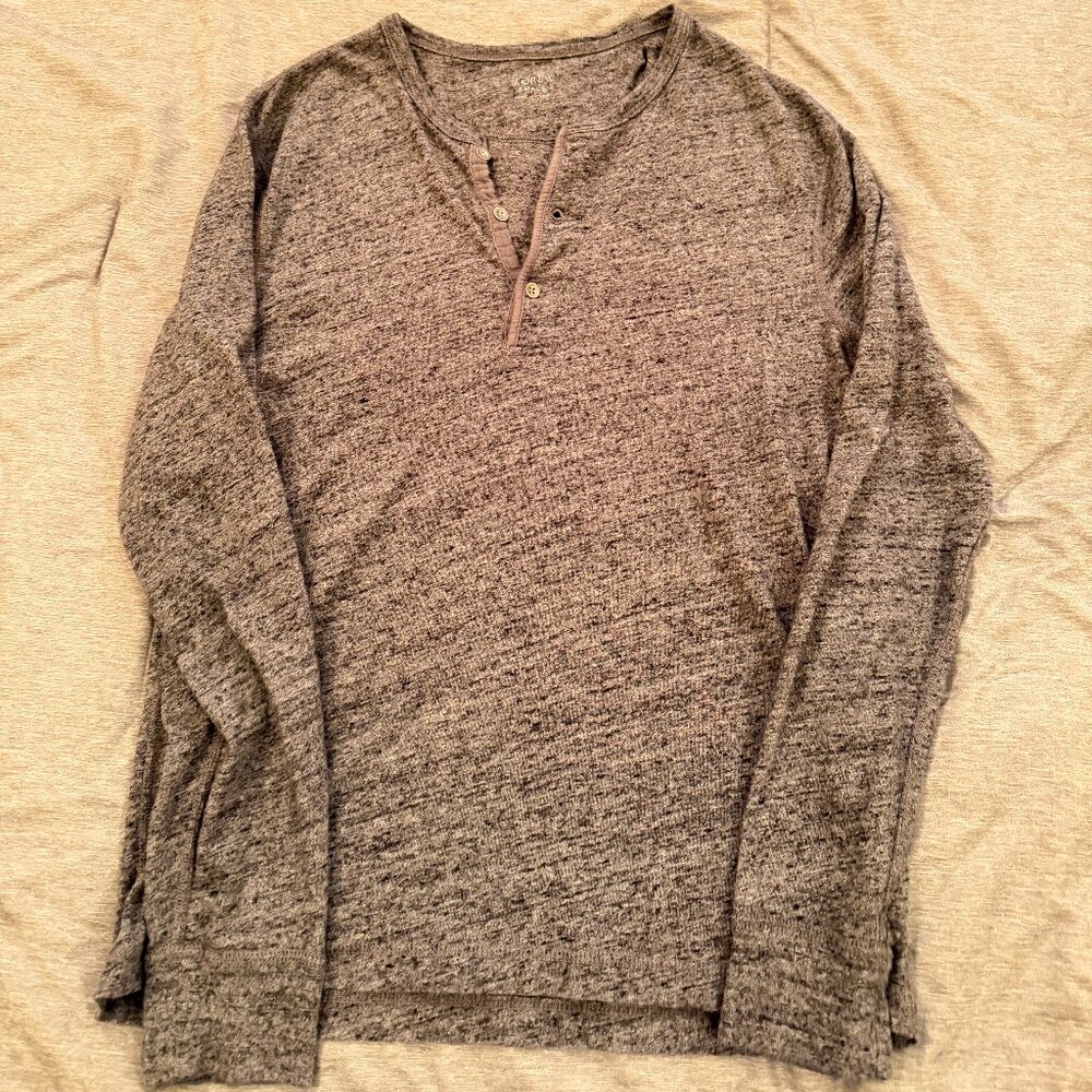 J.Crew Henley Heather Gray Sweater Button Down Slim Fit Long Sleeves Sz Small